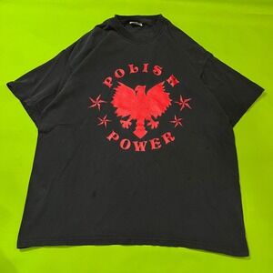 Hanes Heavyweight Polish Power Eagle Graphic T-Shirt Mens XL Black Red Y2K Tee